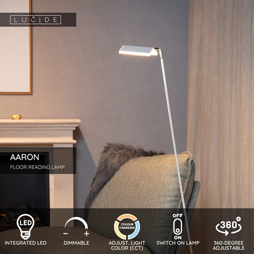 Lucide AARON - Floor reading lamp - LED Dim. - CCT - 1x12W 2700K/4000K - White - USP